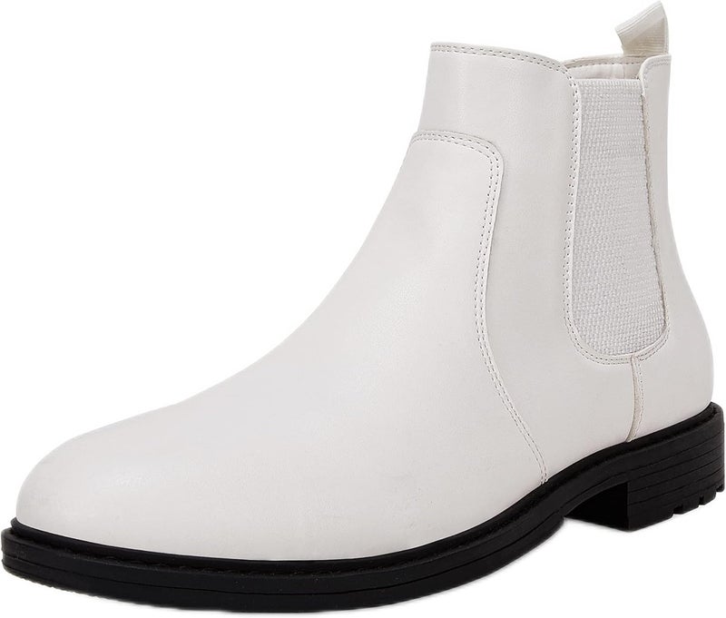 Coutgo Men's Ankle Boots Chelsea Round Toe Slip on Waterproof Faux Leather Classic Dress Booties for Men - Image 1